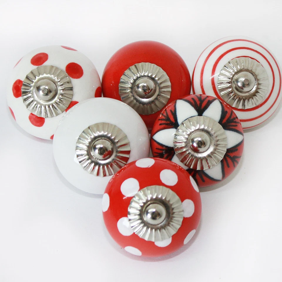 Möbelknöpfe Set 6- 8- 10 STK Möbelgriffe,Keramik Knöpfe Möbelknopf Rot Weiß - Bild 3 von 4