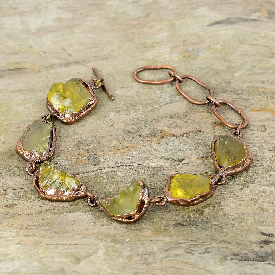 Citrine Rough Copper Gift For Love Electroformed Chain Adjustable Bracelet 6.0" - Image 3 of 4