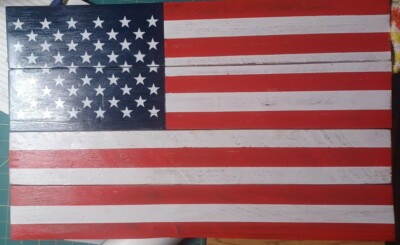 Wood American Flag Rustic Reclaimed Oak American Flag  Wall Art  Handmade 13x21''