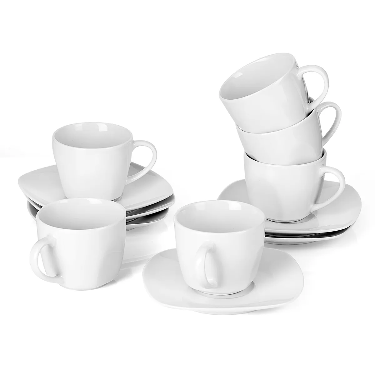 MALACASA Elisa, Porcelain Coffee Mug with Saucer Set of 6 Tea Cup