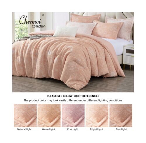Chezmoi Collection Katrina 6-Piece Floral Comforter Set Queen Size, Coral/Whi... - Picture 5 of 9