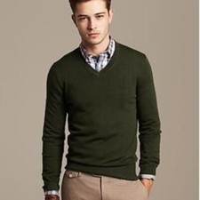 NEW Banana Republic Mens 100 Merino Wool Vneck Stripe Sweater Easy Care S L NWT