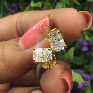 Authentic Push Back Stud Earring 14K Yellow Gold Plated 10CTW Radiant Certified Moissanite