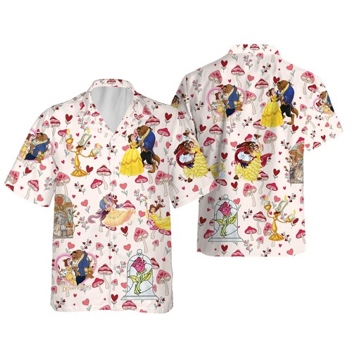 Belle Princess Beauty And The Beast Disney Valentine Hawaiian Shirt, Disney Couples Aloha Shirt, Valentine Gift