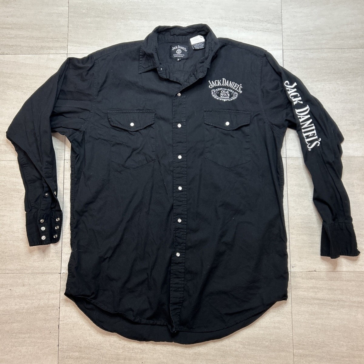 jack daniels dress shirt Jack Daniels Men's XL Black Long Sleeve Snaps Western 2 Pocket Shirt