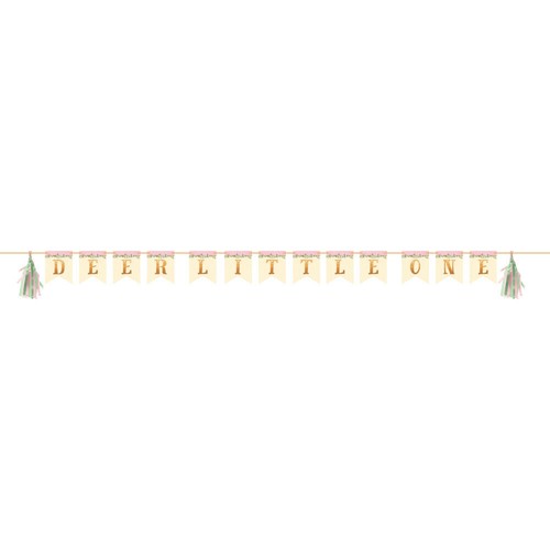 1st Birthday Party Supplies Deer Little One Ribbon Banner with Tassels Girl Baby - Picture 2 of 2