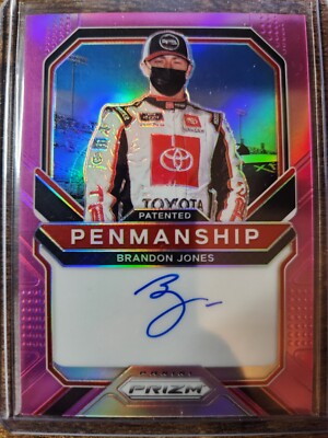 2021 Panini Prizm Racing Brandon Jones Penmanship Pink Prizm Auto 21/25 #PP-BJ
