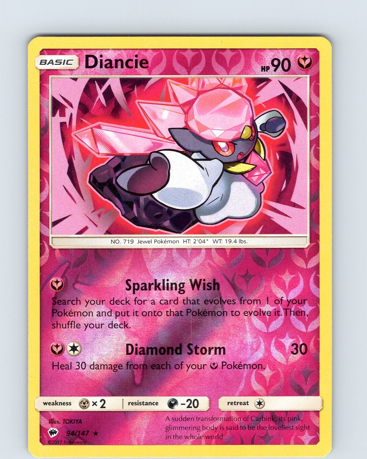 Pokemon TCG Diancie S&M Burning Shadows 94/147 Reverse Holo Rare Card LP-NM