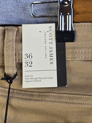 Scott James Slim Fit Pantaloni Elasticizzati Uomo 36x32 Cachi SJP-99364-KHK - Foto 7 di 11
