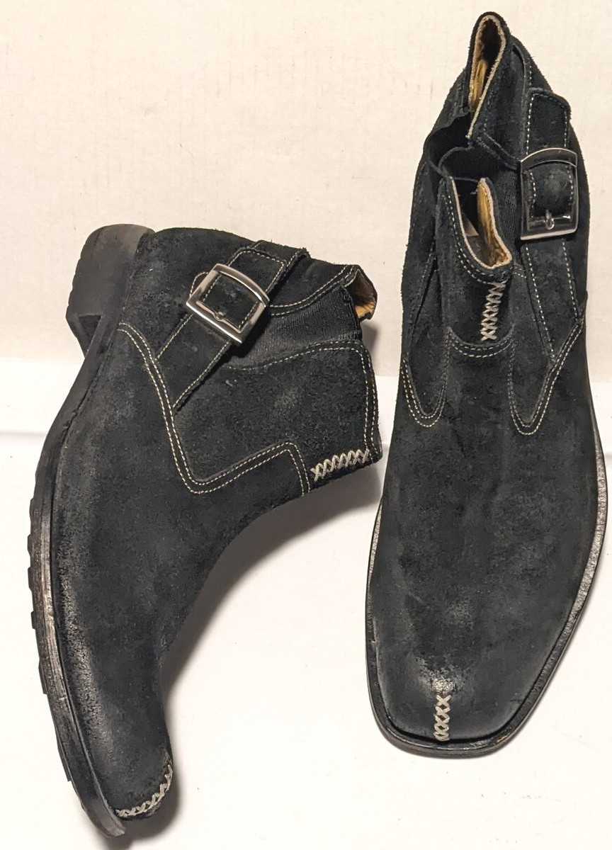 Gordon Rush BlackLeather Side Buckle Square Toe Ankle Boots  display picture 2