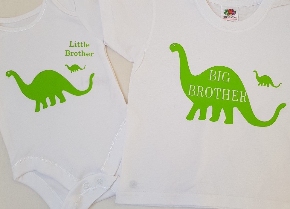 Dinosaur Big Brother Little Brother Tshirt Vest Outfit Bodysuit Romper Reveal UK