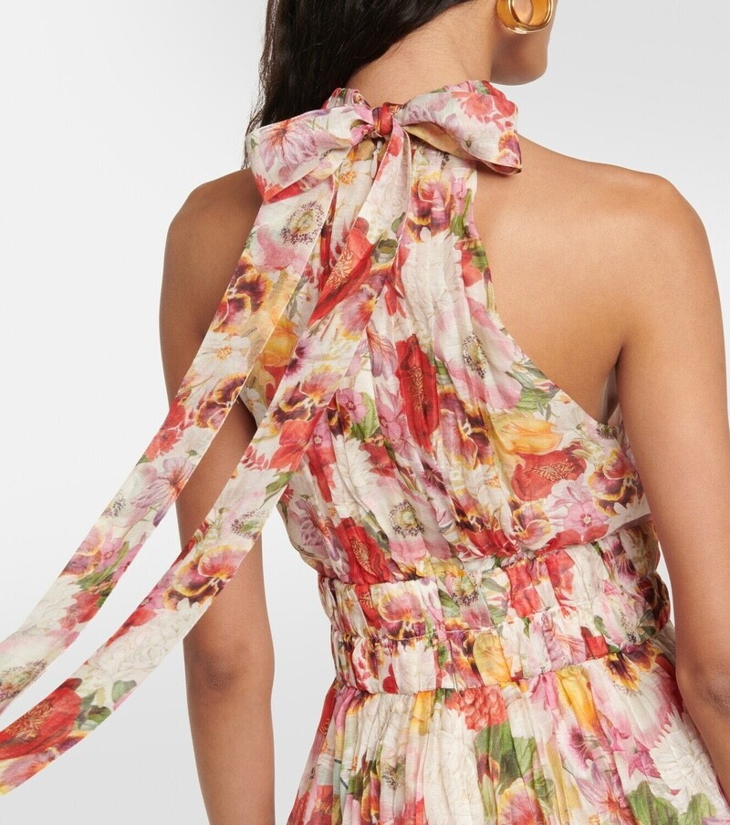 Zimmermann Wonderland Halter Neck Linen & Silk Organza Midi