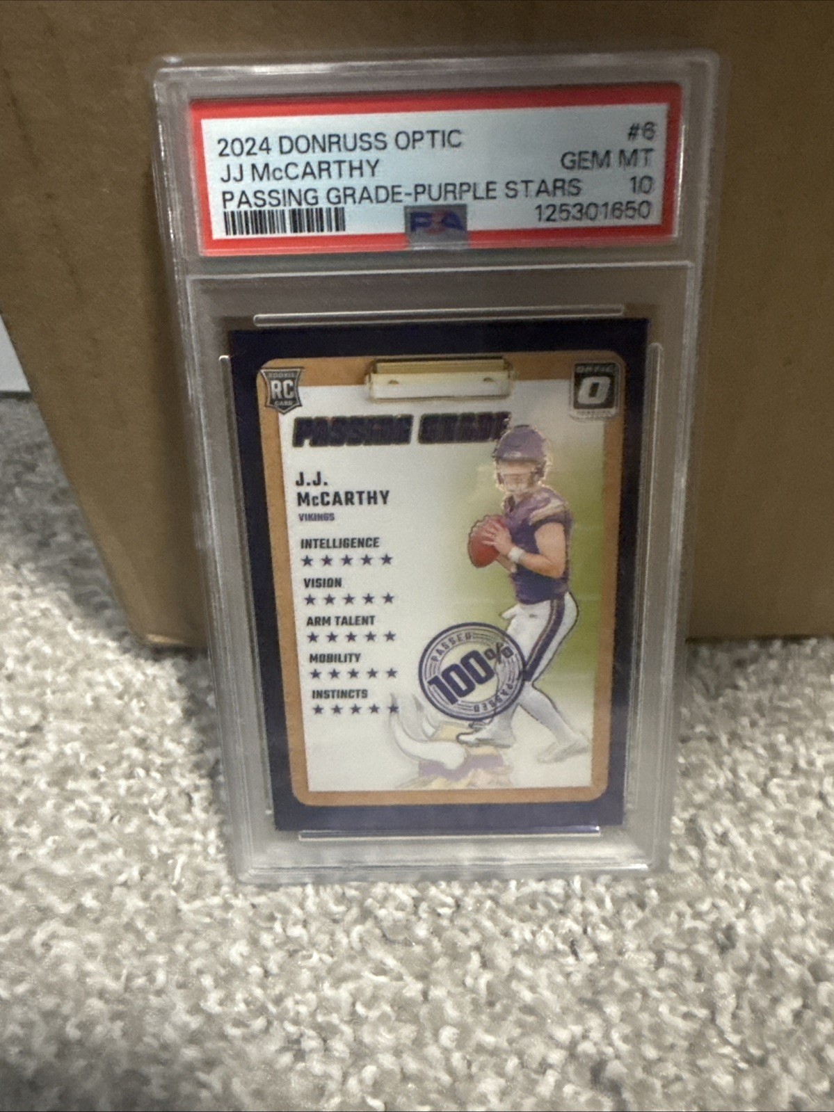 JJ McCarthy Panini Donruss Optic Passing Grade #6 Purple Stars