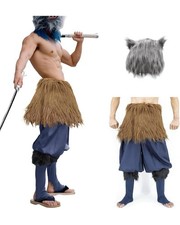 Inosuke Cosplay Costume Pants Apron Suit Full Set with Inosuke Mask for Adult SM