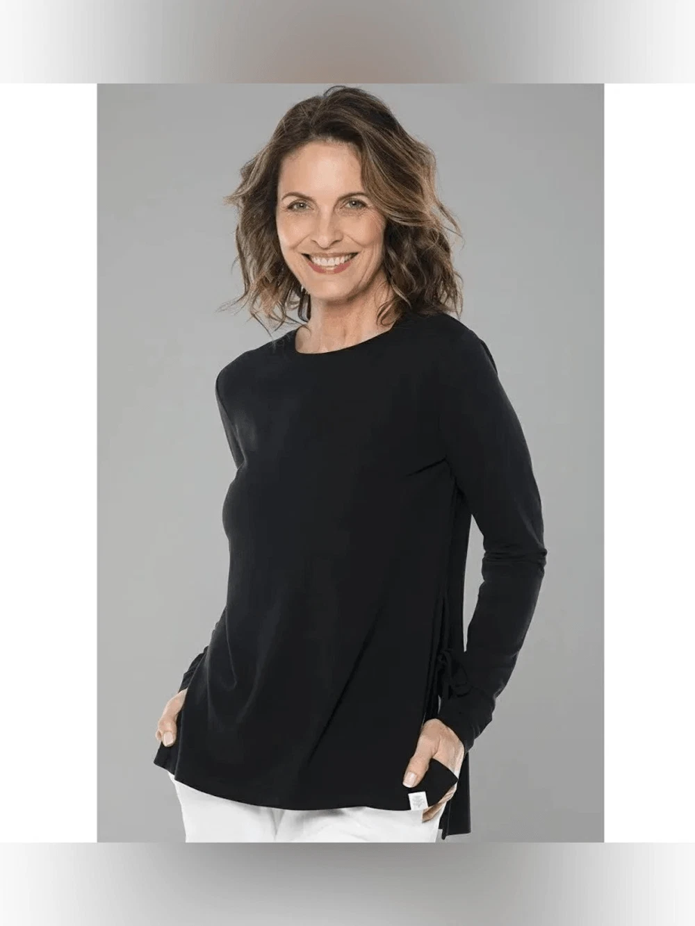 Coolibar Surf Side Slit Shirt Top Black Small UPF 50+