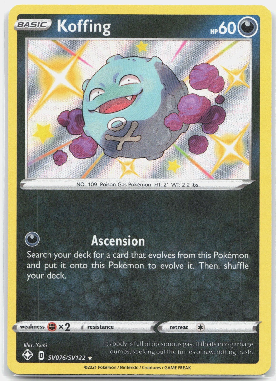 Koffing Shiny Holo Rare Shining Fates: Shiny Vault SHFSV Darkness Holo SV076/SV1