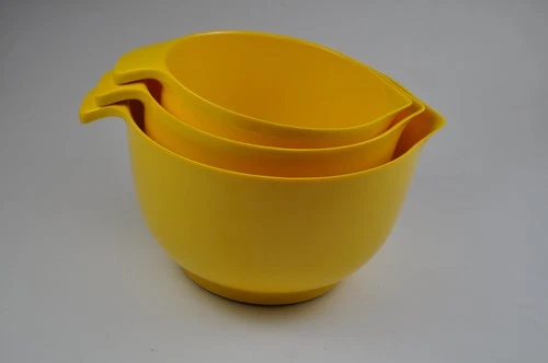 Vtg HTF Yellow COPCO Nesting Melamine Mixing Bowls 3Qt,2Qt, 1.5Qt Pour Spout&Tab