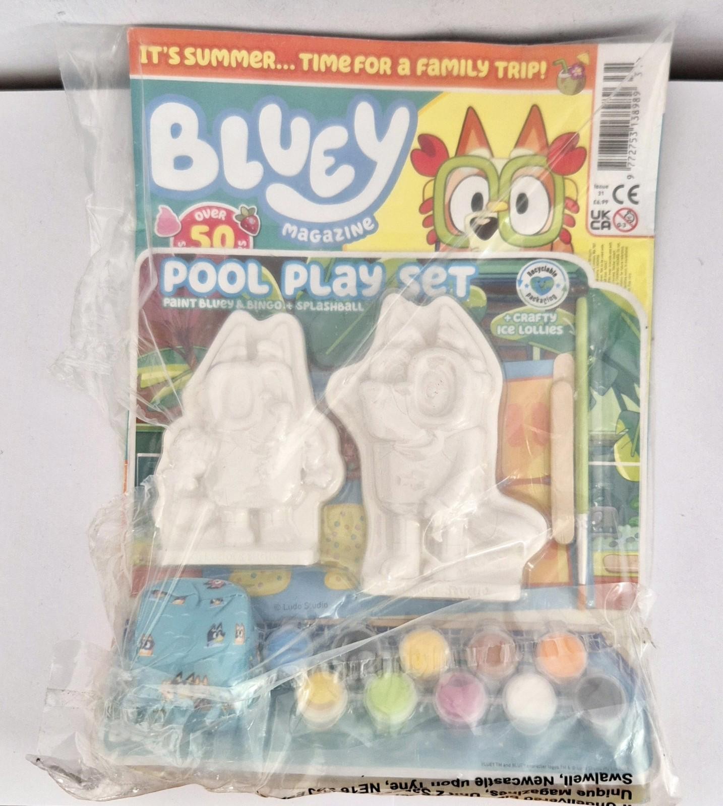 UK Bluey Magazine No 31 - Pool Play Set - Paint & Splash Ball *NEW* Disney