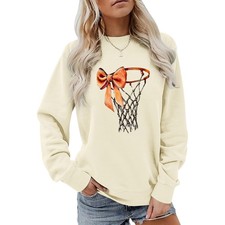 QISSYILY Basketball Crewneck Sweatshirt for Women Game Day Large, Apricot 