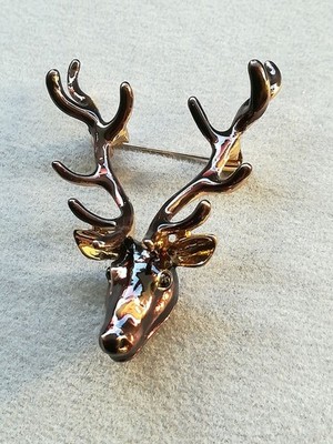 12 Ender Hirsch Brosche Gold Geweih Trachten Jagd Schmuck Jäger Förster Elch