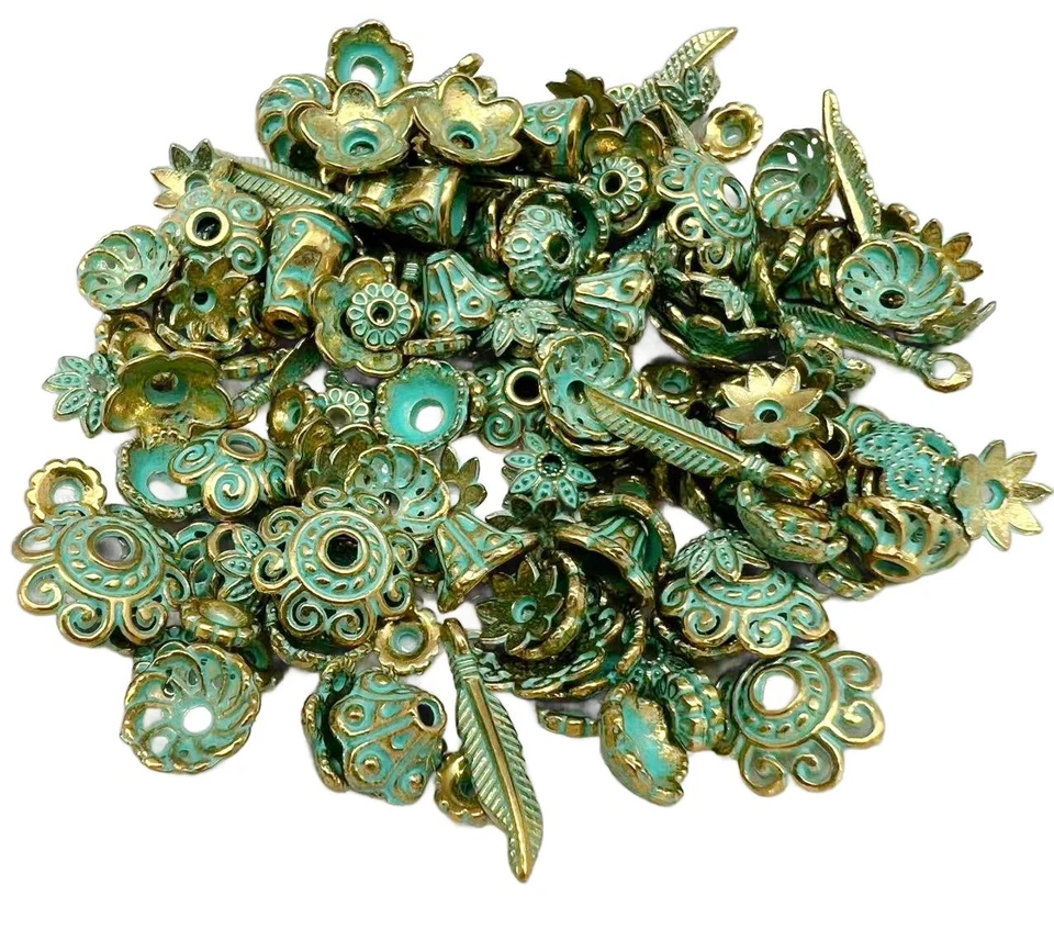 Tapas de cuentas de flores de pátina de bronce antiguas de 4 mm ~ 15 mm cuentas 40 g (aprox 130 piezas) Foto 2 de 2