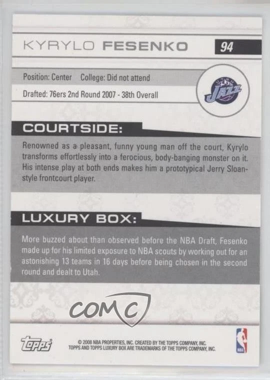 2007-08 Topps Luxury Box Rookie /669 Kyrylo Fesenko #94 Rookie RC - Image 2 of 2
