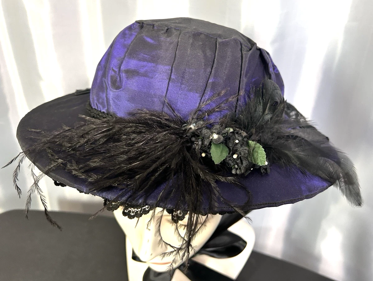 Lush Antique Hat Victorian 1880\'s Purple Iridescent  Lace Millinery  Flowers VICTORIAN 1890 main image 3