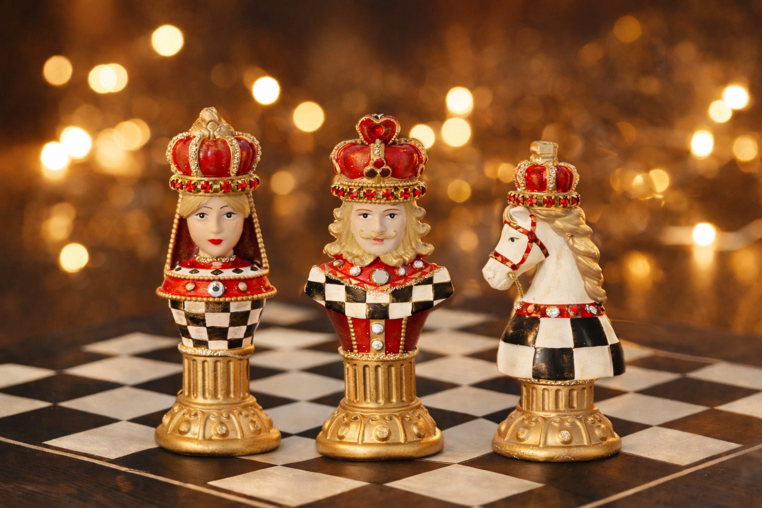 Gisela Graham Chess Piece Hanging Ornaments King Queen Knight Set of 3