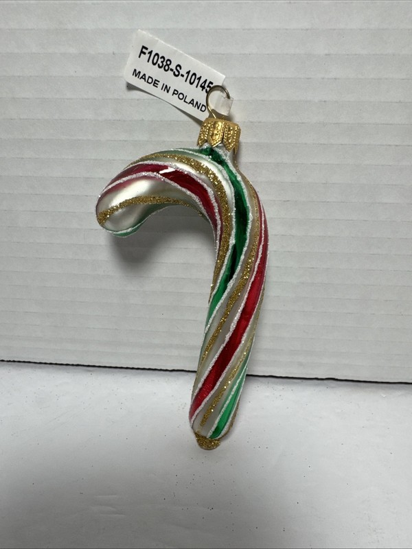 Szklo-Dekor 4.5” Hand Blown Glass Candy Cane Christmas Ornament - Preowned