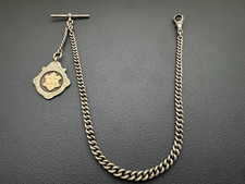 Antique Solid Silver Hallmarked Heavy 30gr Single Albert Watch Chain And  Fob 21