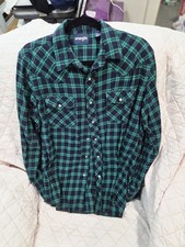 Wrangler Men's Long Sleeve Pearl Snap Button-Up Shirt Blue Green, Size Large