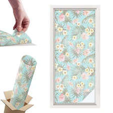 Frosted Glass Vinyl without Blocking the Light Tropical Pattern Blue