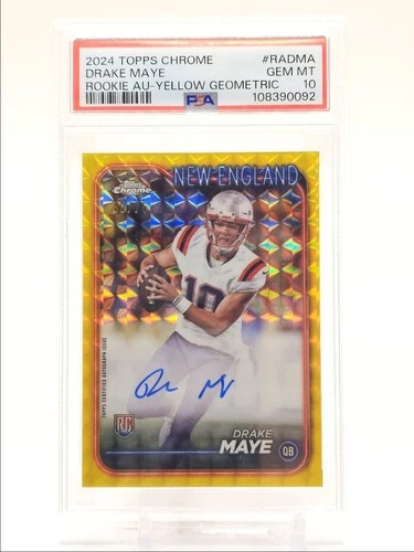 DRAKE MAYE 2024 TOPPS CHROME ROOKIE YELLOW GEOMETRIC RC AUTO /75 PSA 10 Q5997