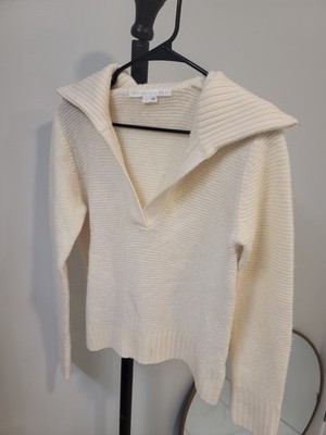 Veronica Beard Women's Brogan Spread Collar Sweater in ivory size M  