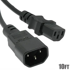 10FT 3-Prong Power Cable Extension Cord IEC-320 C13 Female to C14 Male 125V 10A