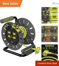 3ft Cord Reel Retractable Extension Lead 4 Outlets Overload Circuit Breaker