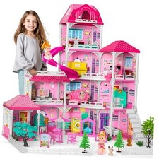 Dolls House for Girls Toys, 4 Stories Dollshouse with 2 Princesses 10 Rooms
