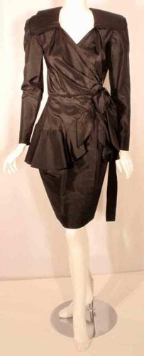 ADOLFO 1980er Jahre schwarz Seide Halstuchkleid - Bild 2 von 10
