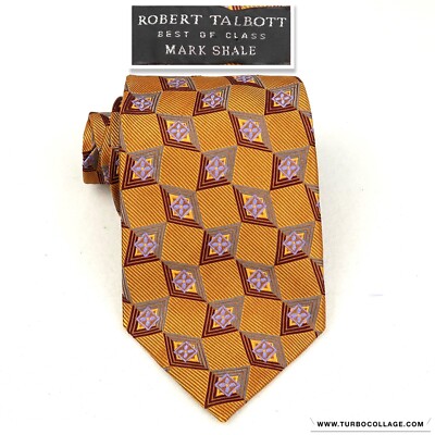 Robert Talbott Mark Shale Silk Necktie Gold Purple Violet Flower Pattern USA