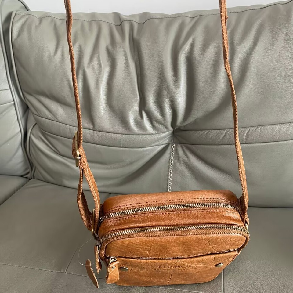 Genuine Leather Mens Brown Sling Shoulder Bag, Top Cowhide Leather