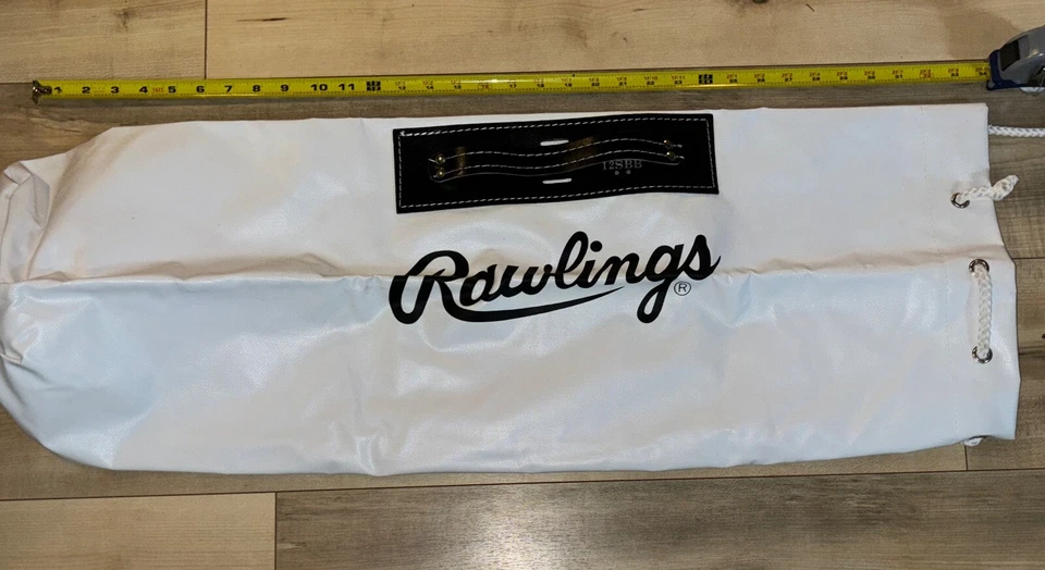 Bolsa de equipamento de beisebol vintage Rawlings 12SBB cabo de couro branco/preto - Imagem 2 de 4