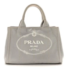 PRADA CANAPA Gray Denim Canvas Tote shoulder Bag L size(w14in×h9in×d9in)