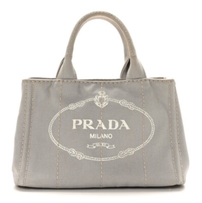 PRADA CANAPA Gray Denim Canvas Tote shoulder Bag L size(w14in×h9in