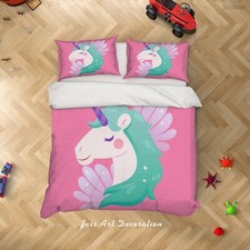 3D Unicorn Cartoon Kids Pink Quilt Cover Set Duvet Cover Bedding Pillowcases