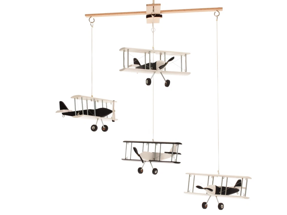 Avión de madera decorativo móvil 4 WB aviones colgantes 5" tema de viaje guardería Foto 2 de 4
