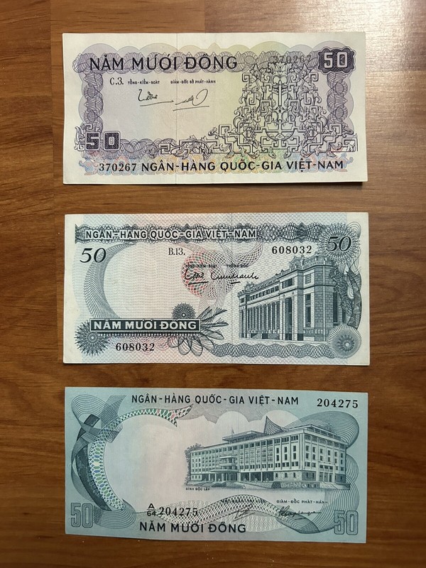 So. Viet Nam Cong Hoa Banknotes: 1966,69&1972 - 50 Dong. Lot of 3 Diff. RARE.
