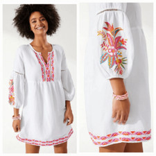 Tommy Bahama women's L/XL St. Lucia Tropical Embroidered Linen Dress white 3/4