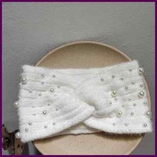 Fashion Winter Women Pearl Headband Spiral Double Knitted Wide Hairband Hair