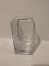 Vintage Clear Art Heavy Glass Vase Thick Rectangular 5.75"X4"X3"