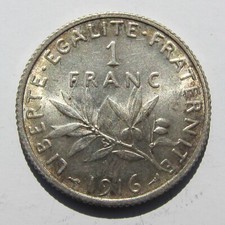1916 France 1F one franc 0.835 silver coin KM#?844, Sch�n#?187